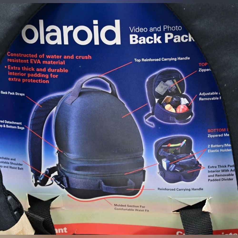 Polaroid Video Camera Bag Backpack Black New With Tags Water Resistant